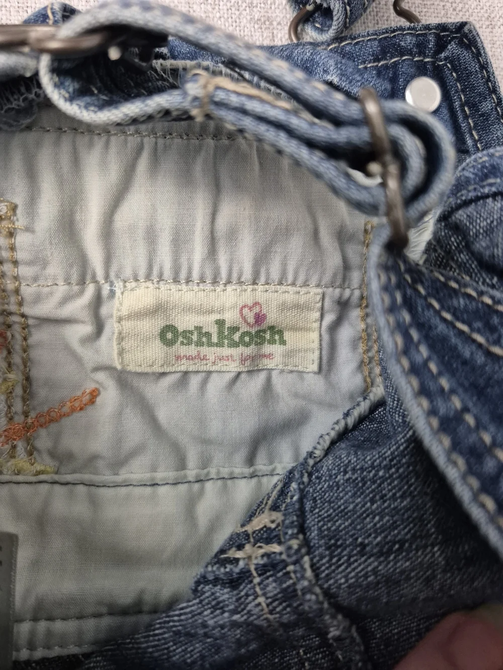 OshKosh B'Gosh Denim Overall Dress Butterfly Rainbow Embroidered 18M