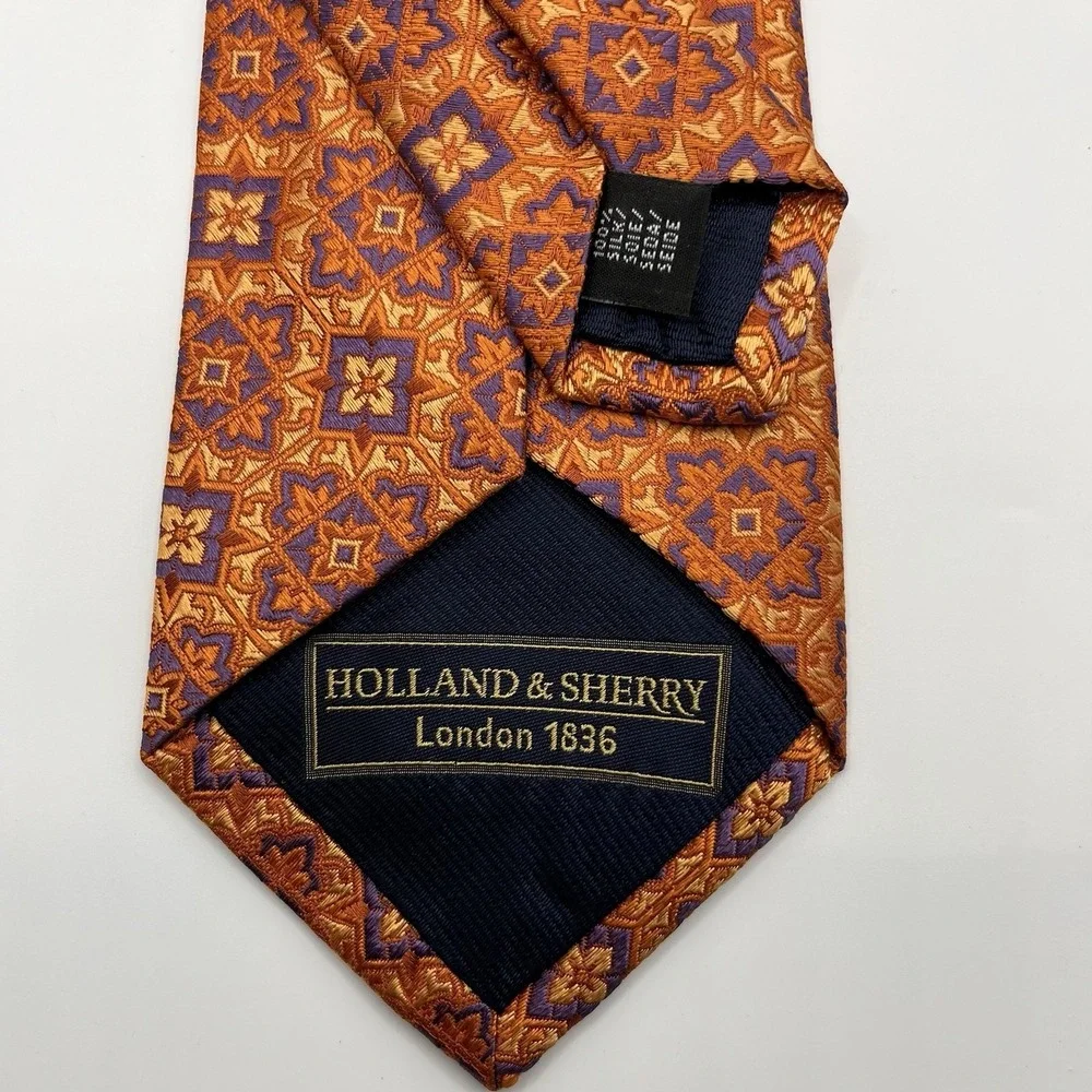 Holland &‎ Sherry Necktie Orange Geometric Luxury