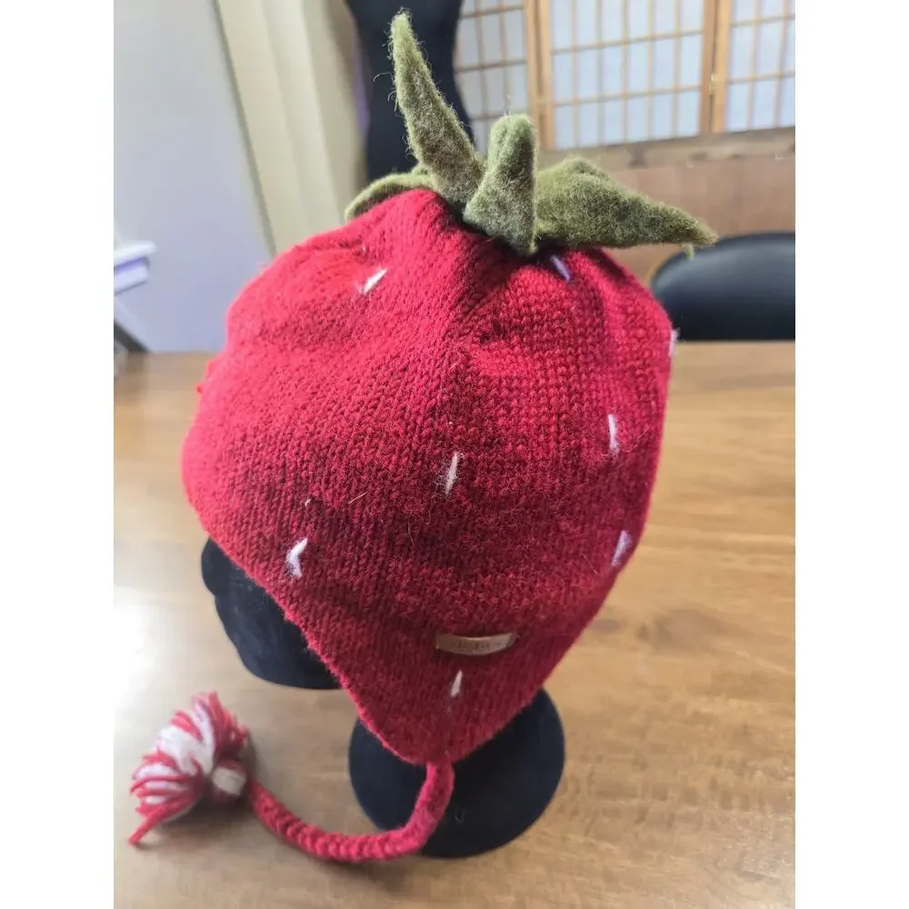 Handmade Wool Strawberry Hat Distressed Made In Nepal Festival Party