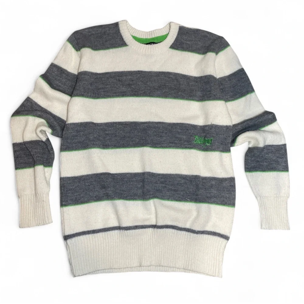 Vintage Y2K Billabong Mens M Cream Gray Skater‎ Striped Knit Grunge Sweater