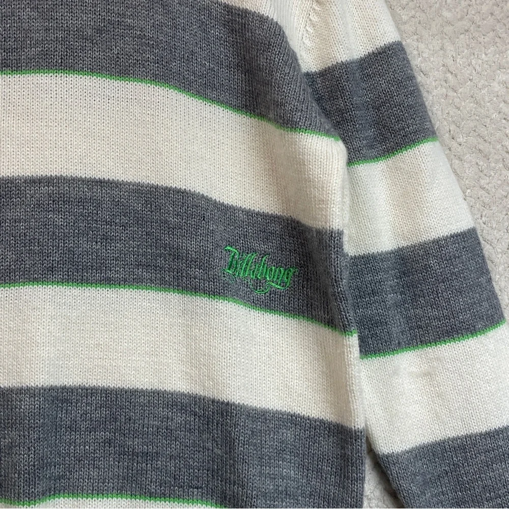Vintage Y2K Billabong Mens M Cream Gray Skater‎ Striped Knit Grunge Sweater