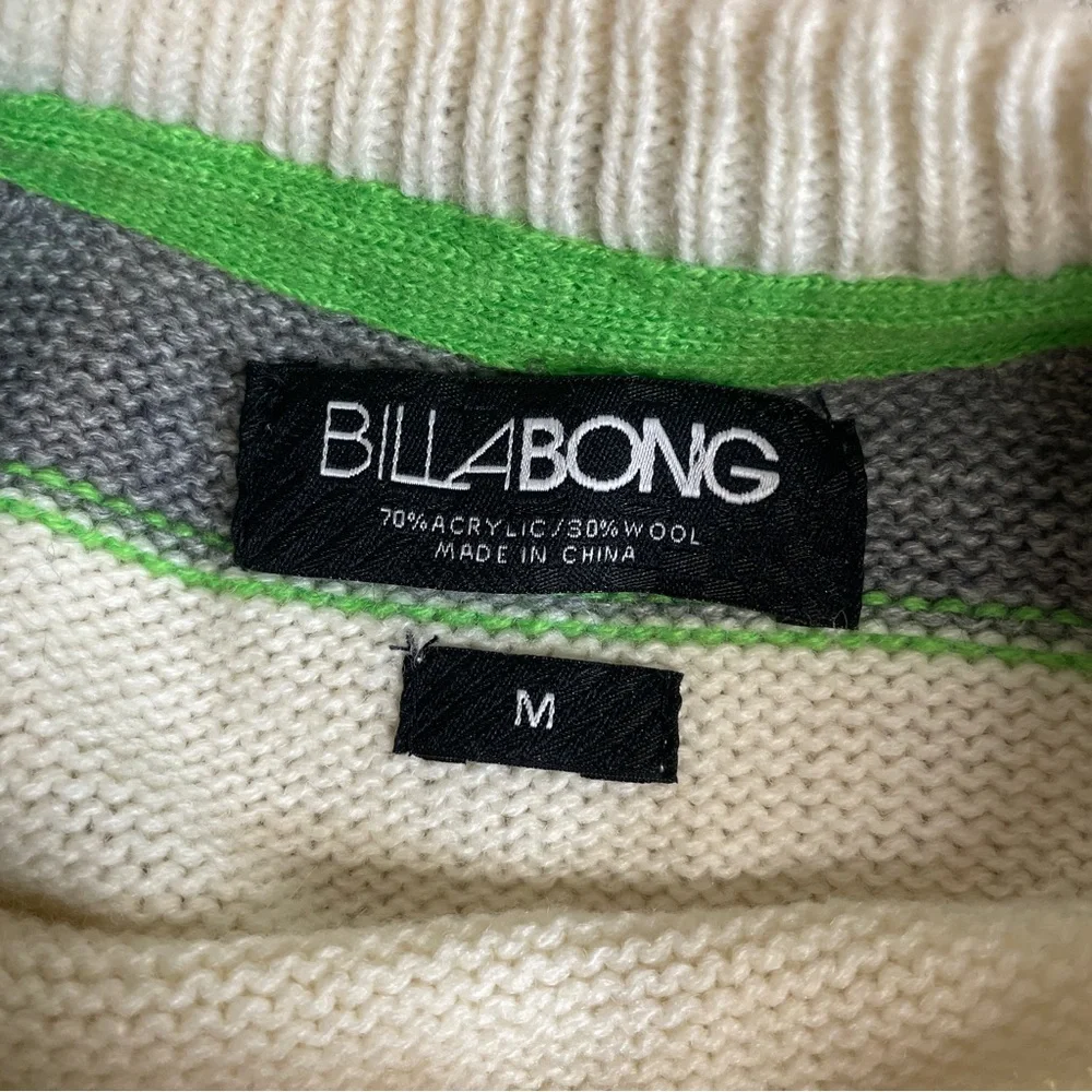 Vintage Y2K Billabong Mens M Cream Gray Skater‎ Striped Knit Grunge Sweater