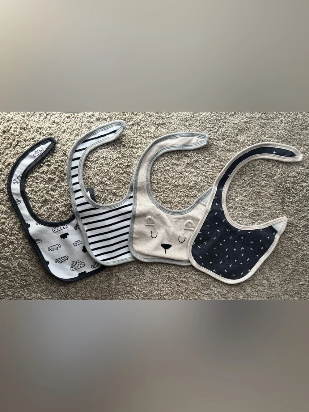 Cloud Island Baby Bib Set Neutral Gray White Bear Stripe 4 Pack One Size