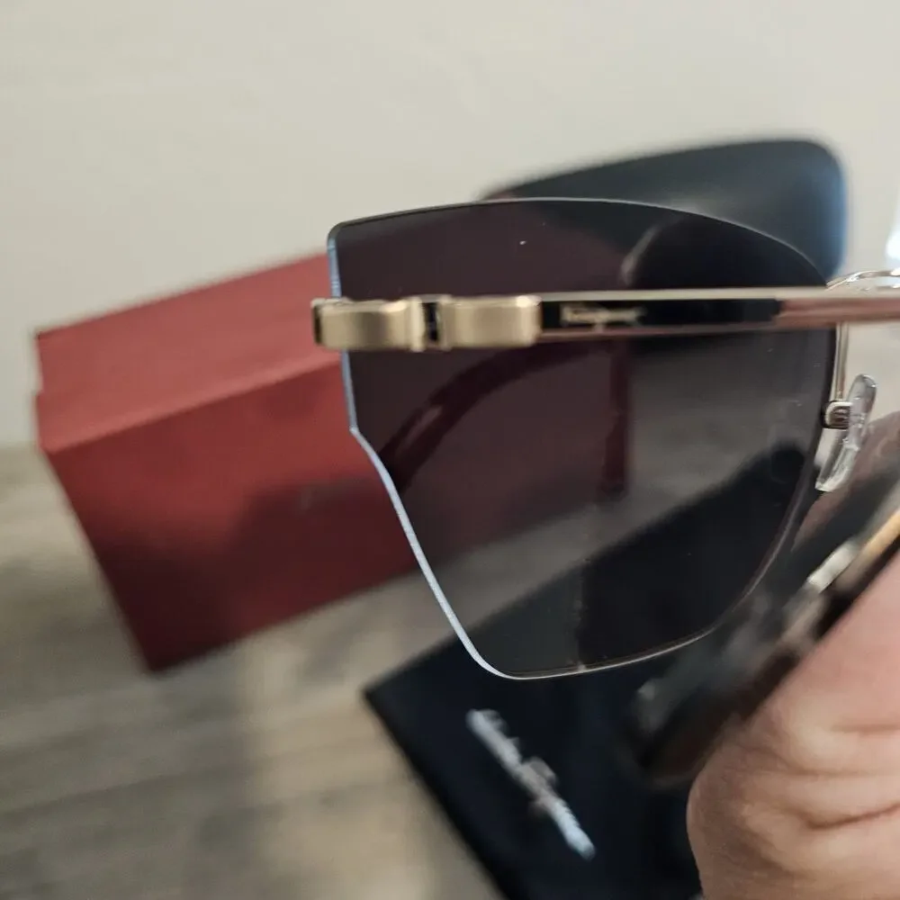 Salvatore Ferragamo SF223S Rimless Butterfly Sunglasses Rose Gold Gray Designer