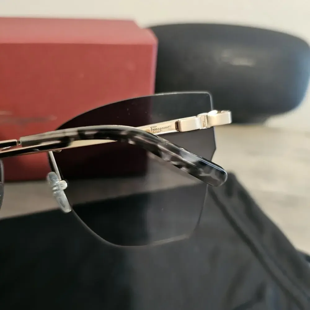 Salvatore Ferragamo SF223S Rimless Butterfly Sunglasses Rose Gold Gray Designer