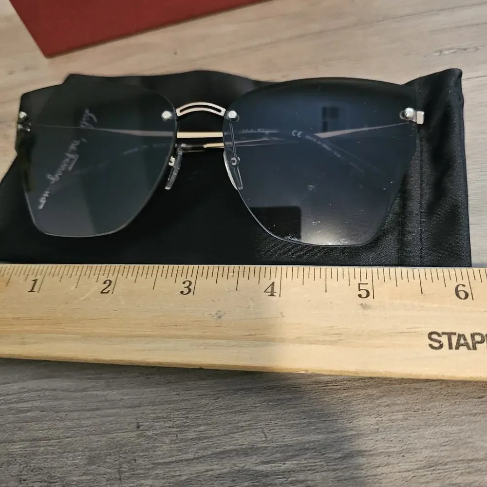 Salvatore Ferragamo SF223S Rimless Butterfly Sunglasses Rose Gold Gray Designer
