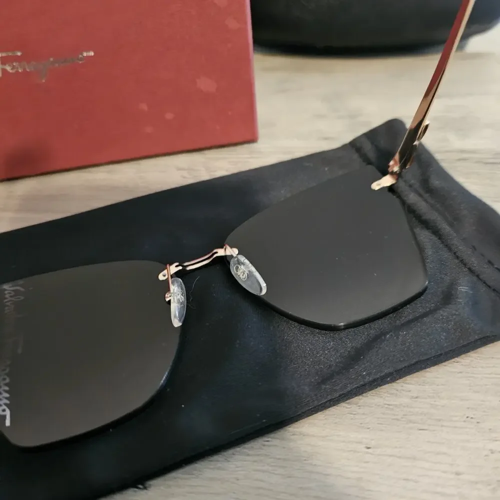 Salvatore Ferragamo SF223S Rimless Butterfly Sunglasses Rose Gold Gray Designer