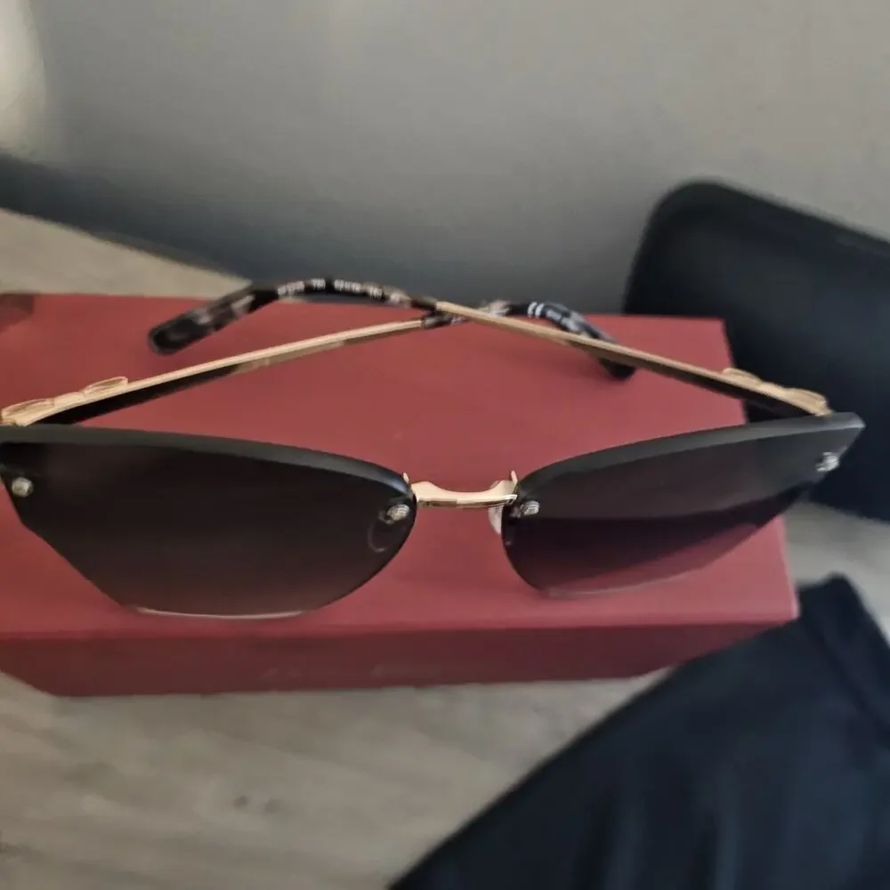 Salvatore Ferragamo SF223S Rimless Butterfly Sunglasses Rose Gold Gray Designer