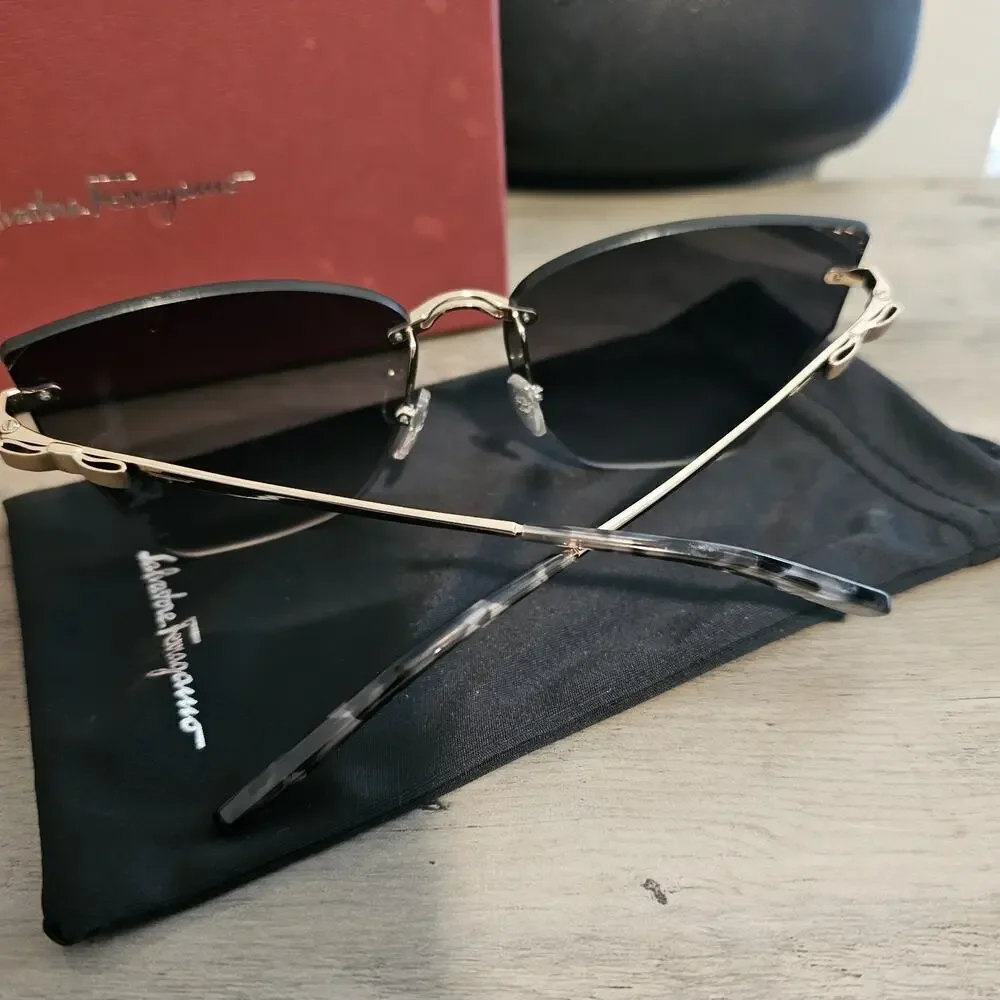 Salvatore Ferragamo SF223S Rimless Butterfly Sunglasses Rose Gold Gray Designer