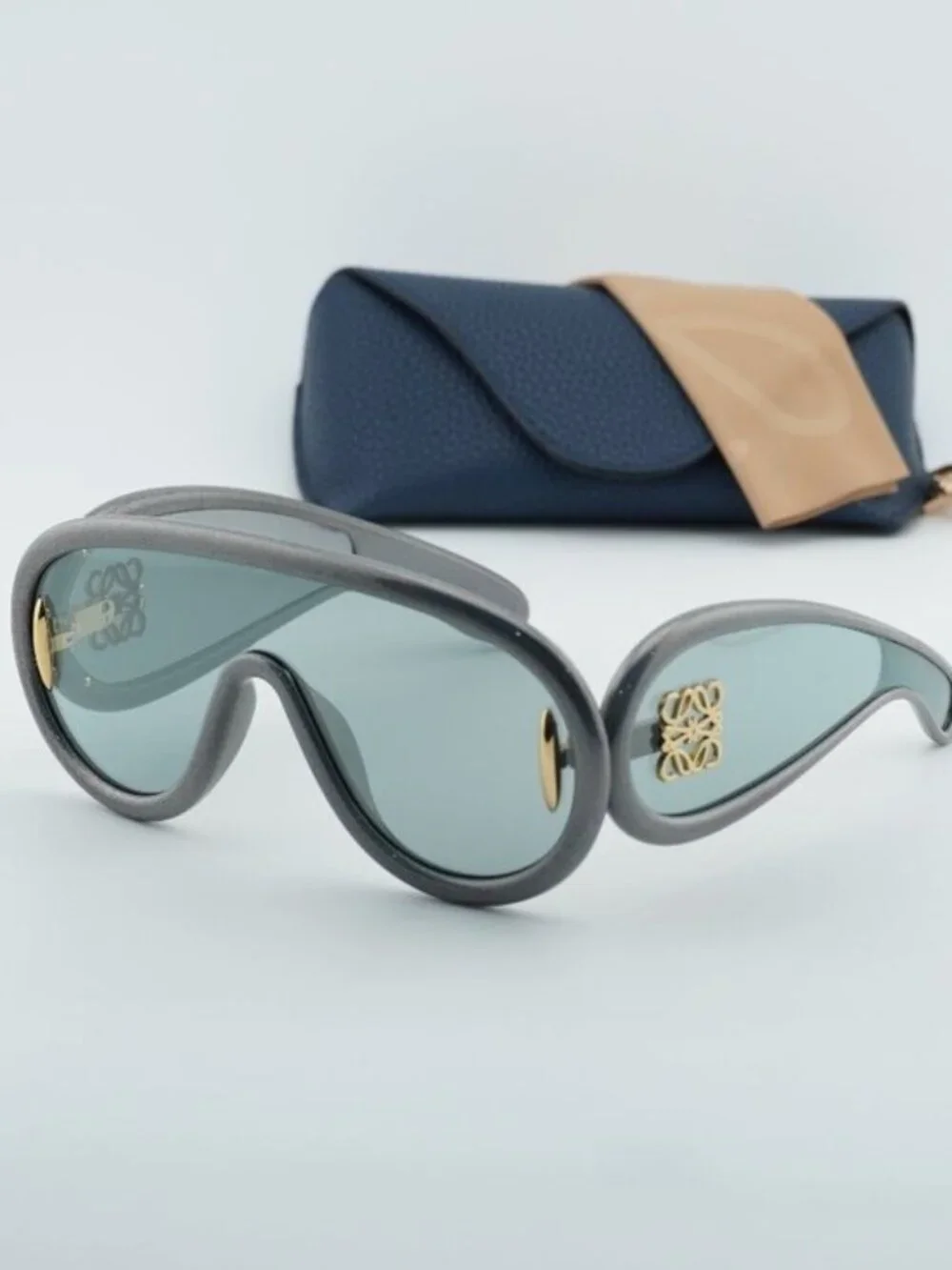 Loewe Gray Curved Frame Sunglasses with Gold Anagram Detail