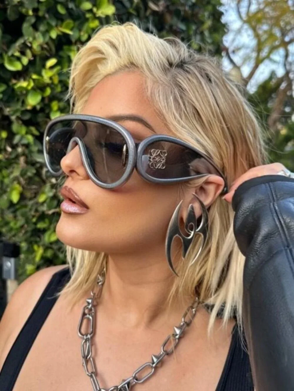 Loewe Gray Curved Frame Sunglasses with Gold Anagram Detail