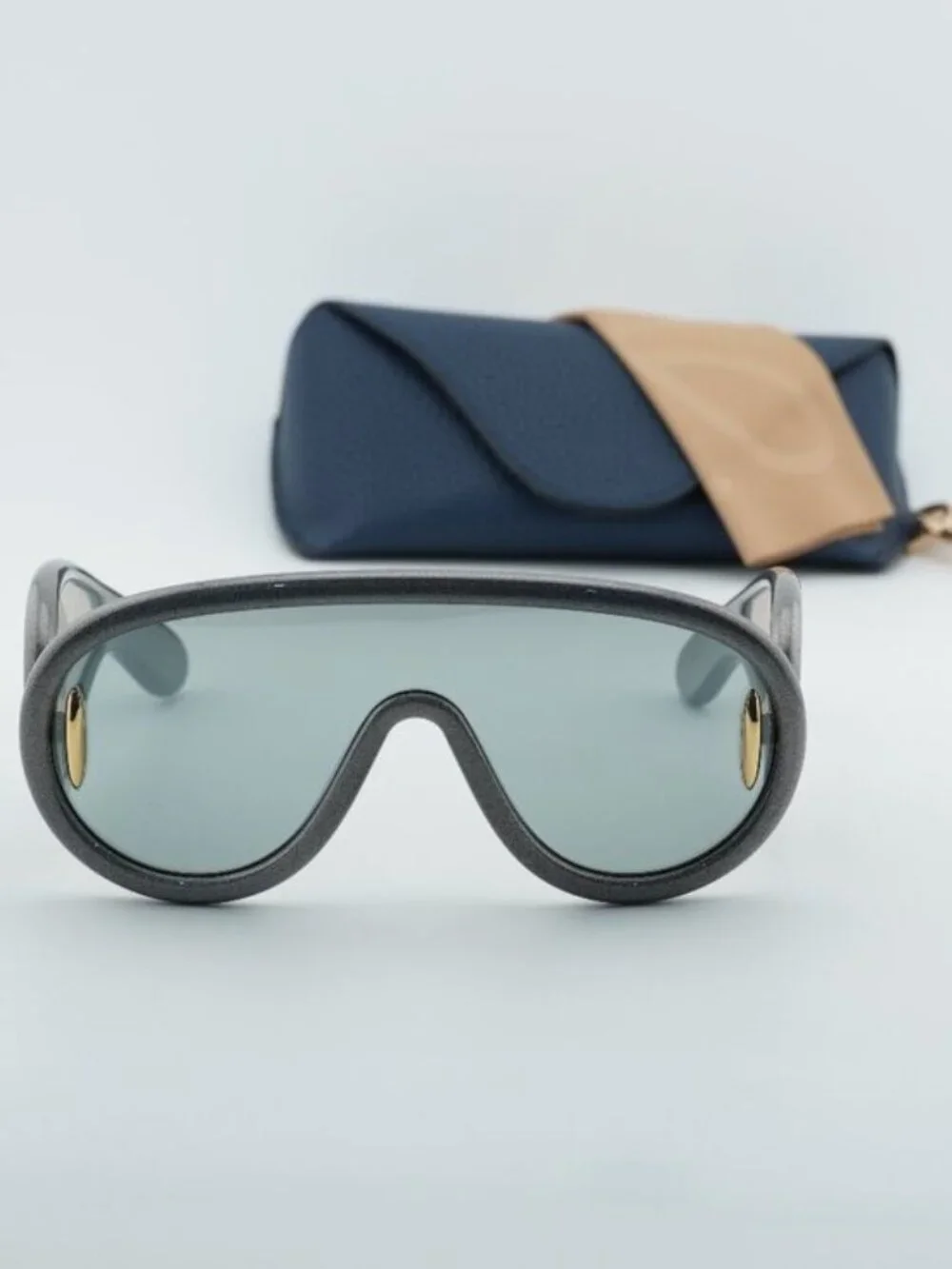 Loewe Gray Curved Frame Sunglasses with Gold Anagram Detail