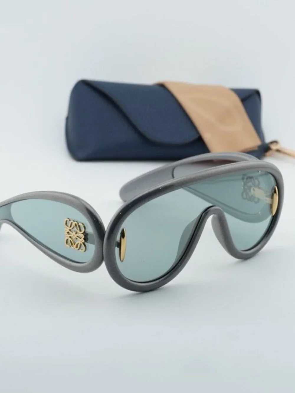 Loewe Gray Curved Frame Sunglasses with Gold Anagram Detail