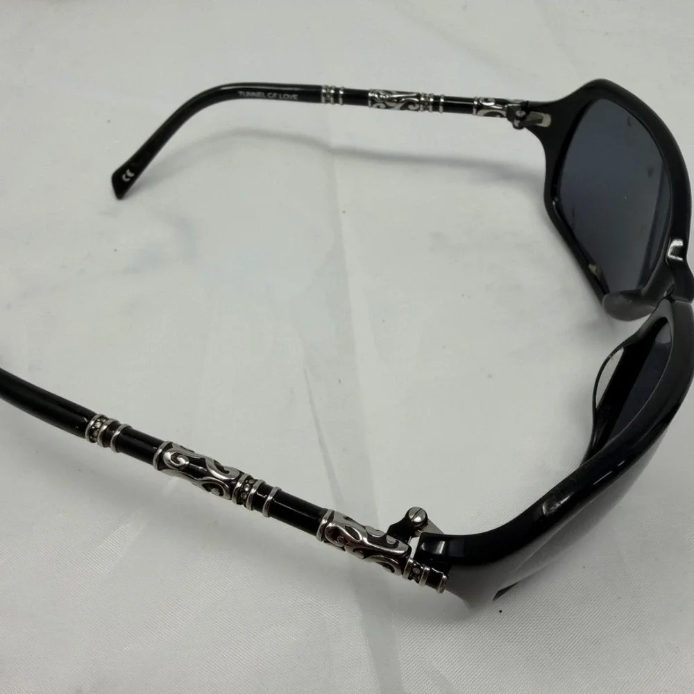 Brighton Tunnel of Love Black Rectangular Sunglasses Silver Filigree 61-15-130