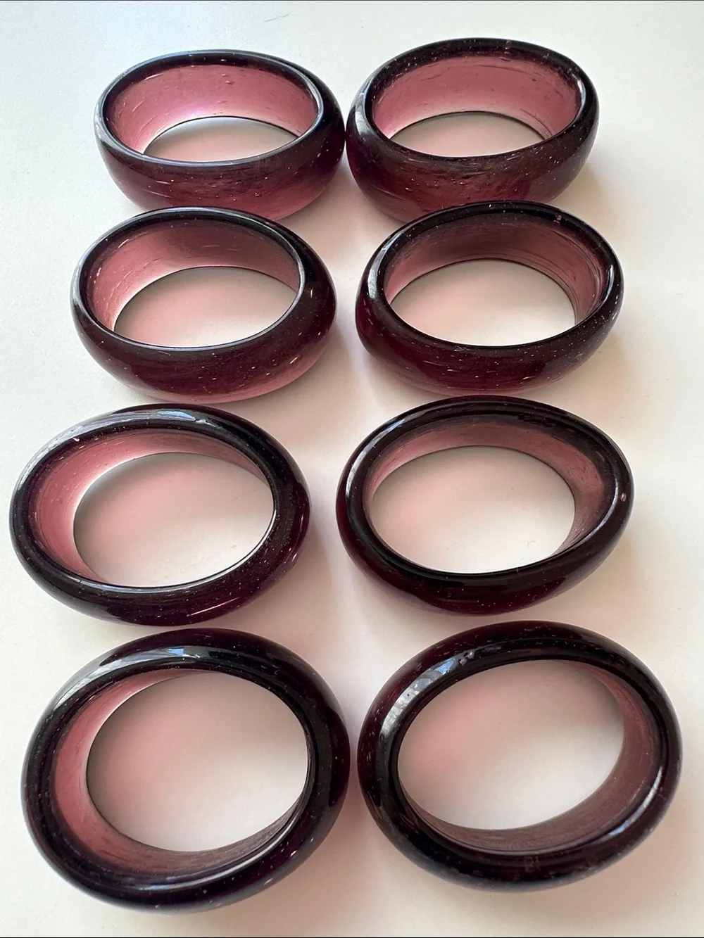 Plum Glass Oval Plum Napkin Ring Set of 8 — Decorative Table Accent