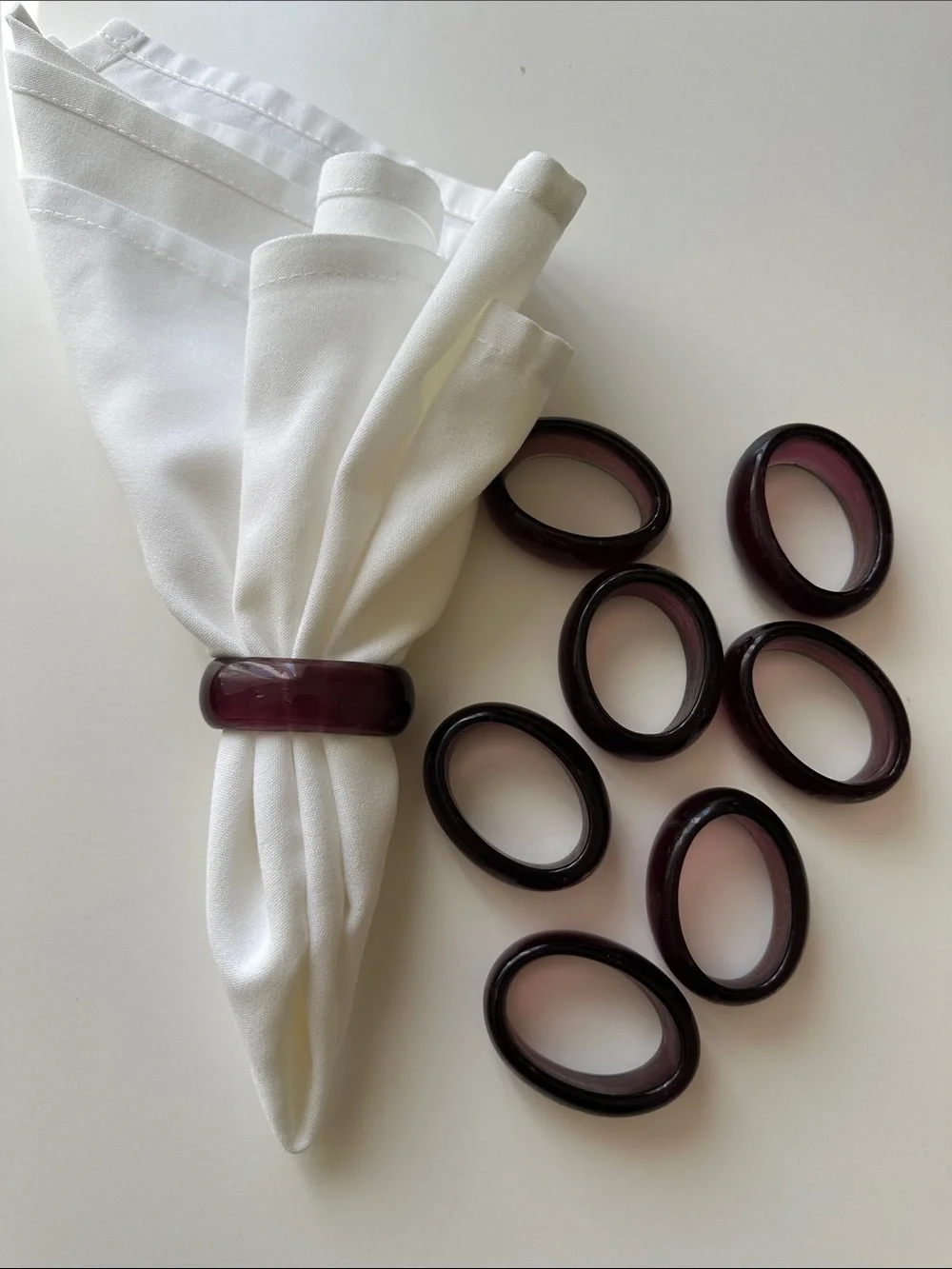 Plum Glass Oval Plum Napkin Ring Set of 8 — Decorative Table Accent