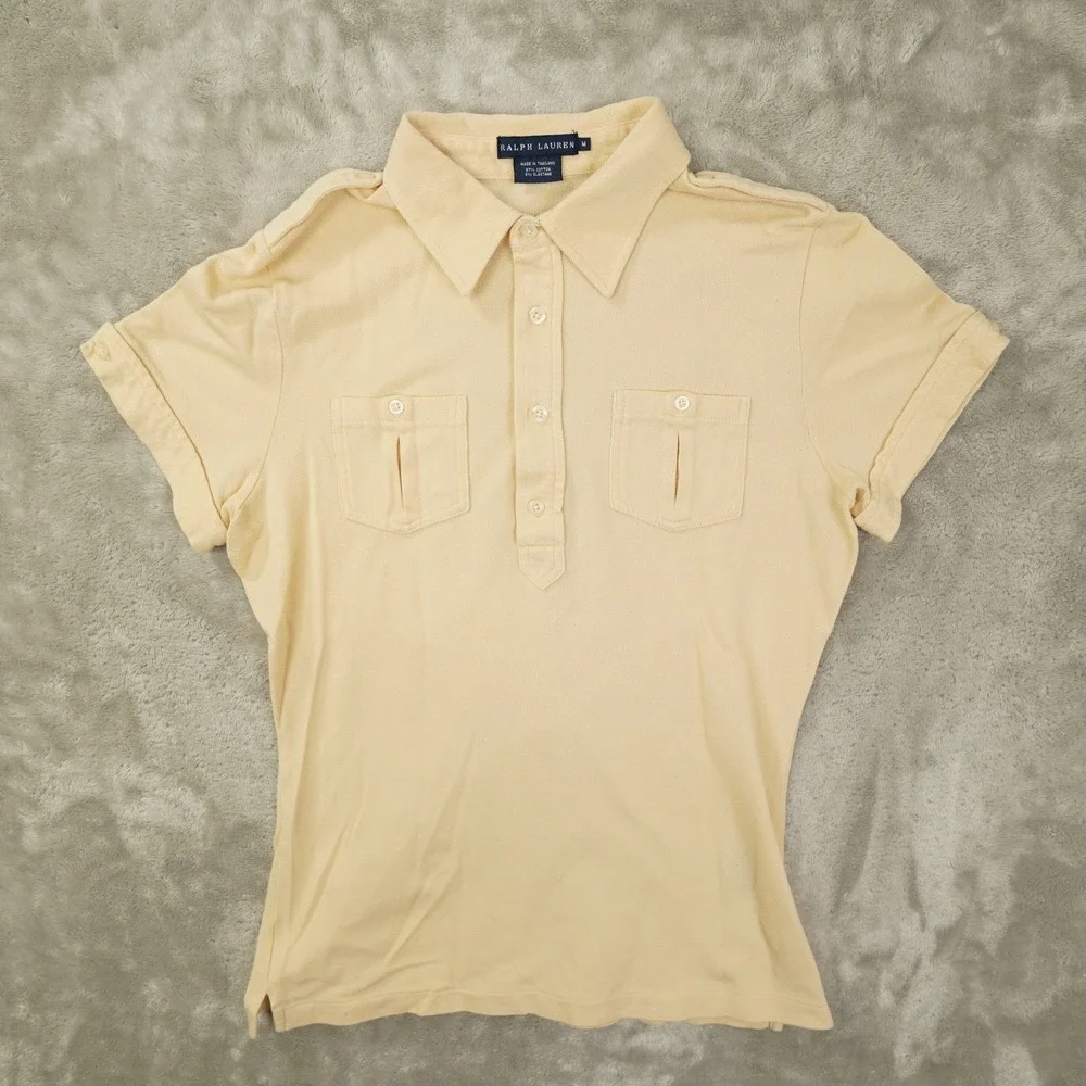 Ralph Lauren Polo Shirt Women's Medium Beige Slim Fit Safari Utility‎