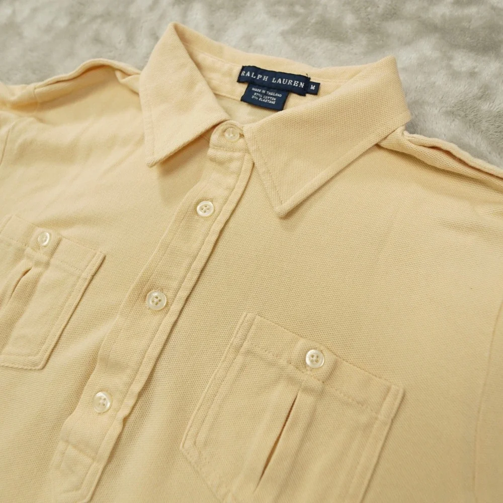 Ralph Lauren Polo Shirt Women's Medium Beige Slim Fit Safari Utility‎