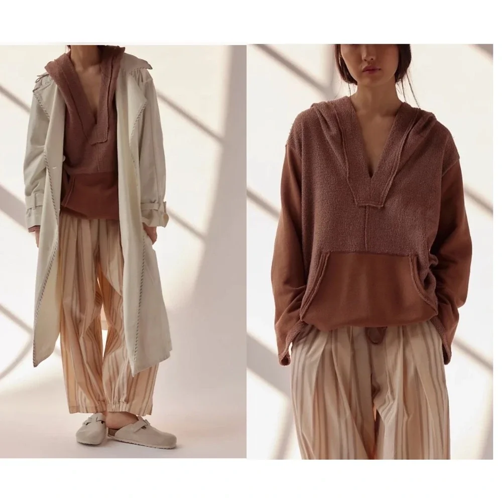 Free People Free-est Raven Pullover‎ Hoodie Sweatshirt in Otter Brown Size Small