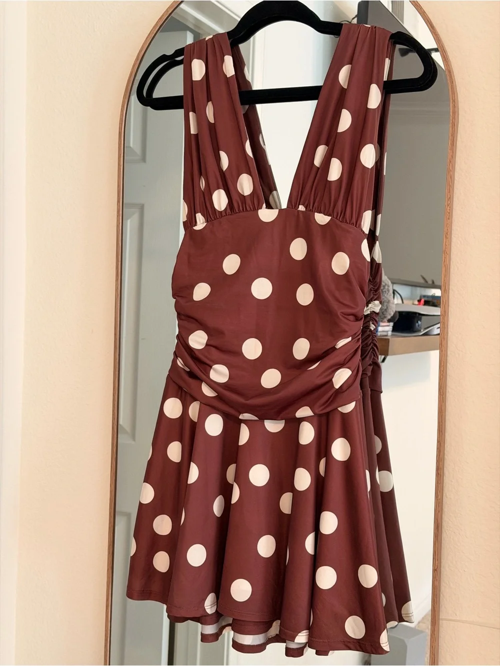 Free People Brown Polka Dot Sleeveless V-Neck Mini Dress