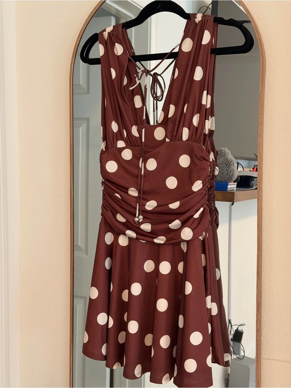 Free People Brown Polka Dot Sleeveless V-Neck Mini Dress
