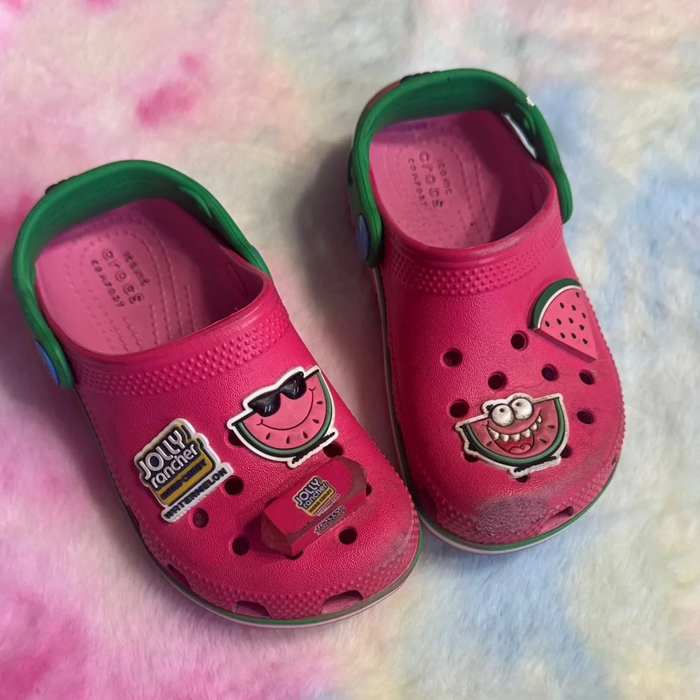 2/$10 CROCS sz 10 Kids Pink Watermelon Clogs