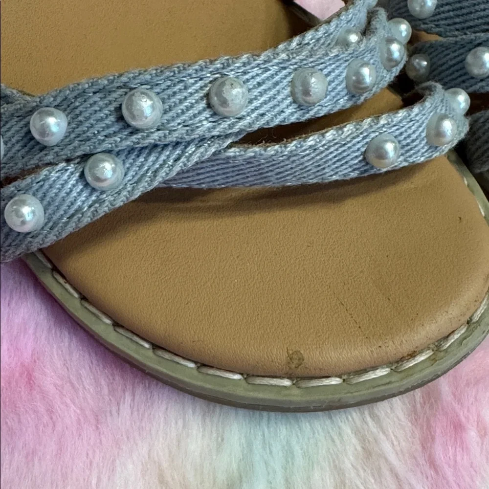 2/$10 Girls blue Jean sandals sz 10 with Pearl Accents