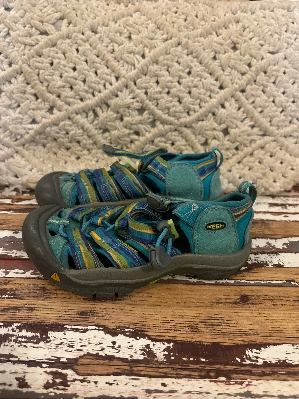 KEEN Kids Turquoise Blue Multi-Striped Outdoor Sandals