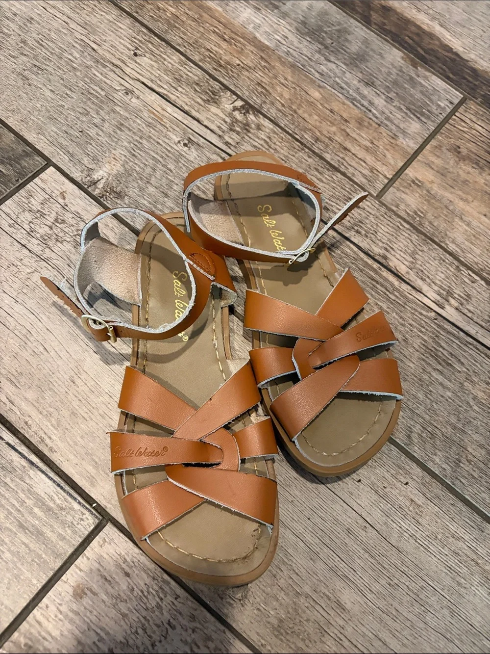 Salt Water Sandals by Hoy Kids Tan Strappy Leather Sandals