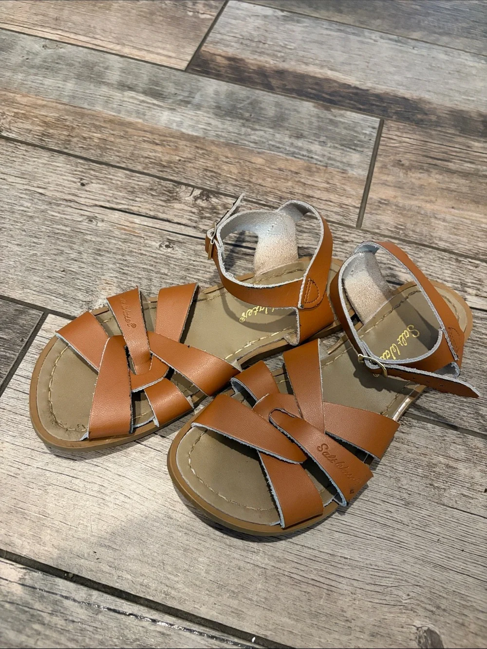 Salt Water Sandals by Hoy Kids Tan Strappy Leather Sandals