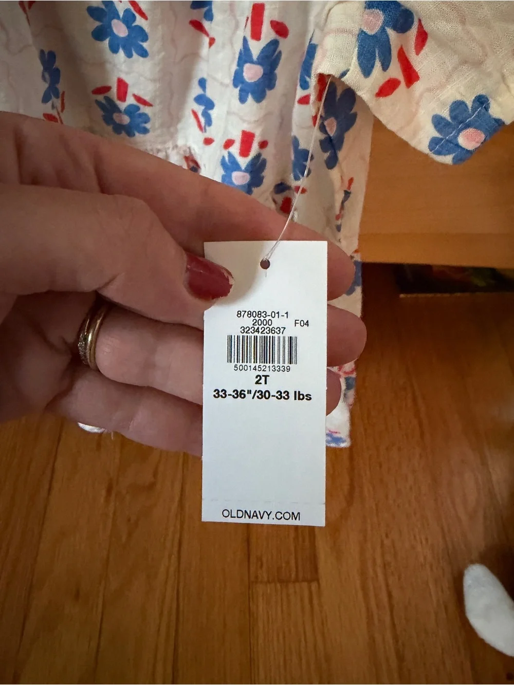 Old Navy Cream Dress with Blue & Red Floral Print