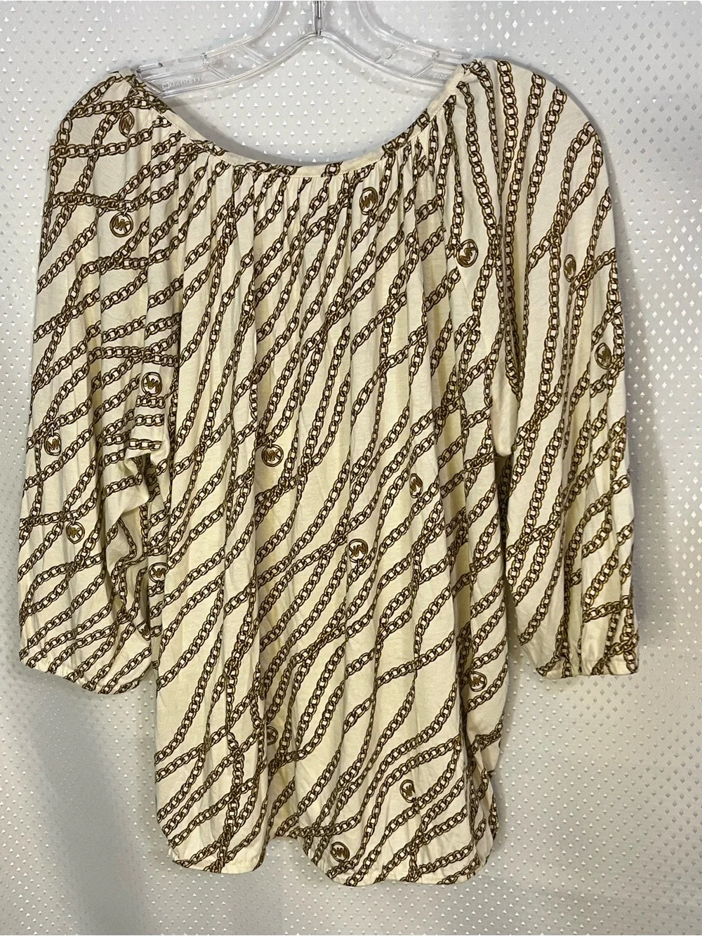 Michael Kors Cream Blouson Top with Gold Chain Print