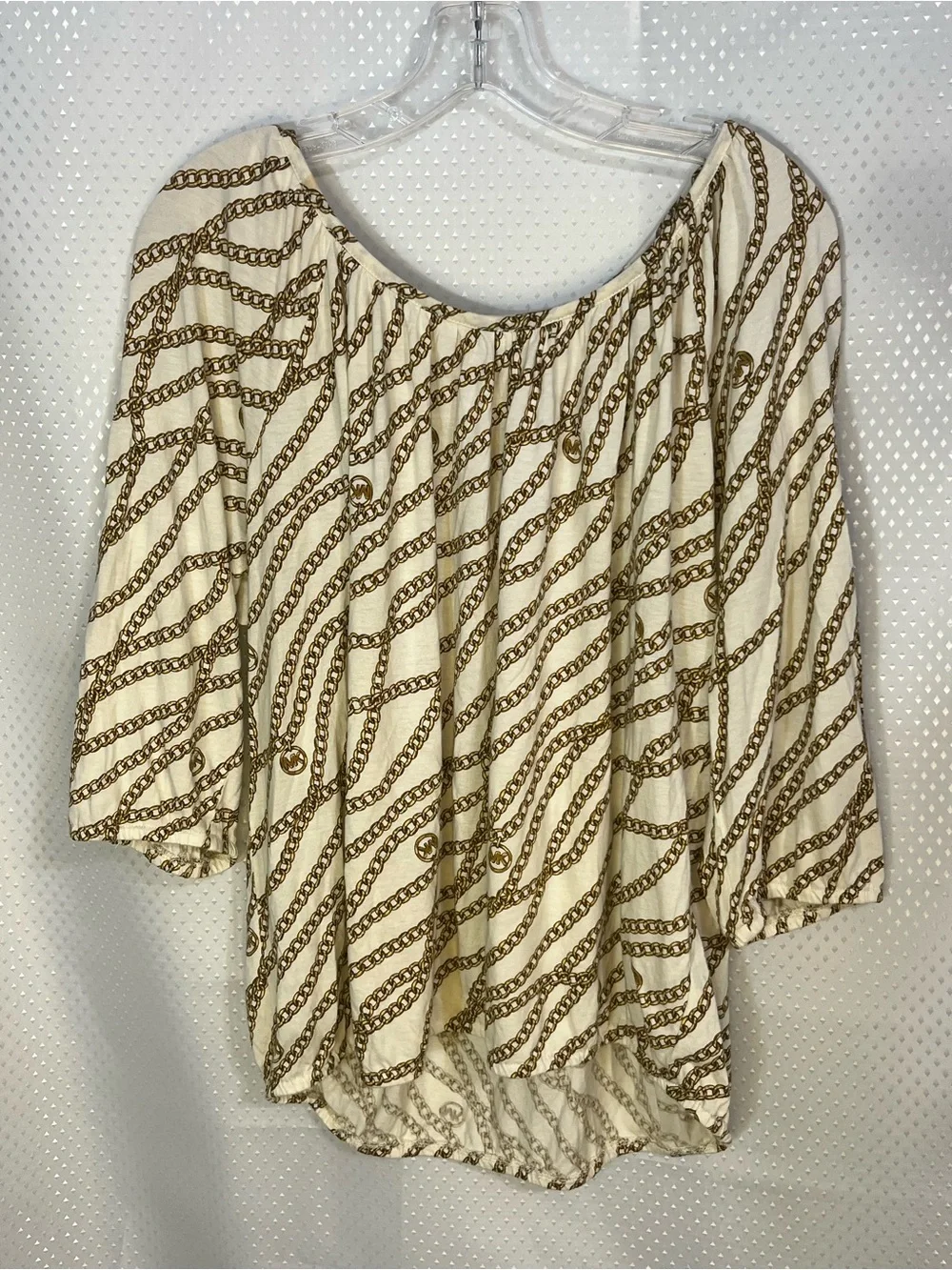 Michael Kors Cream Blouson Top with Gold Chain Print