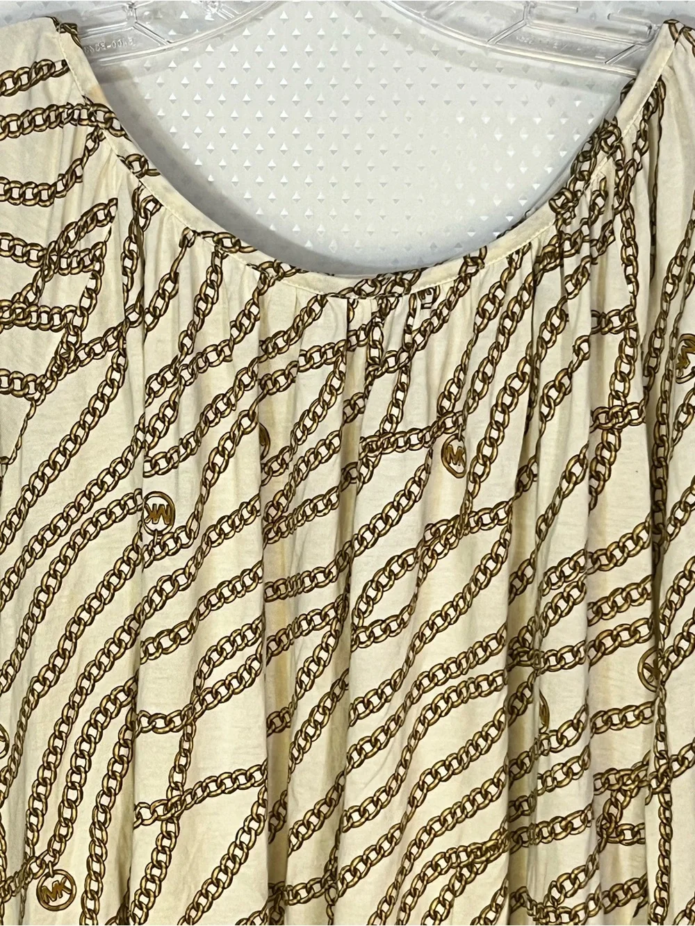 Michael Kors Cream Blouson Top with Gold Chain Print