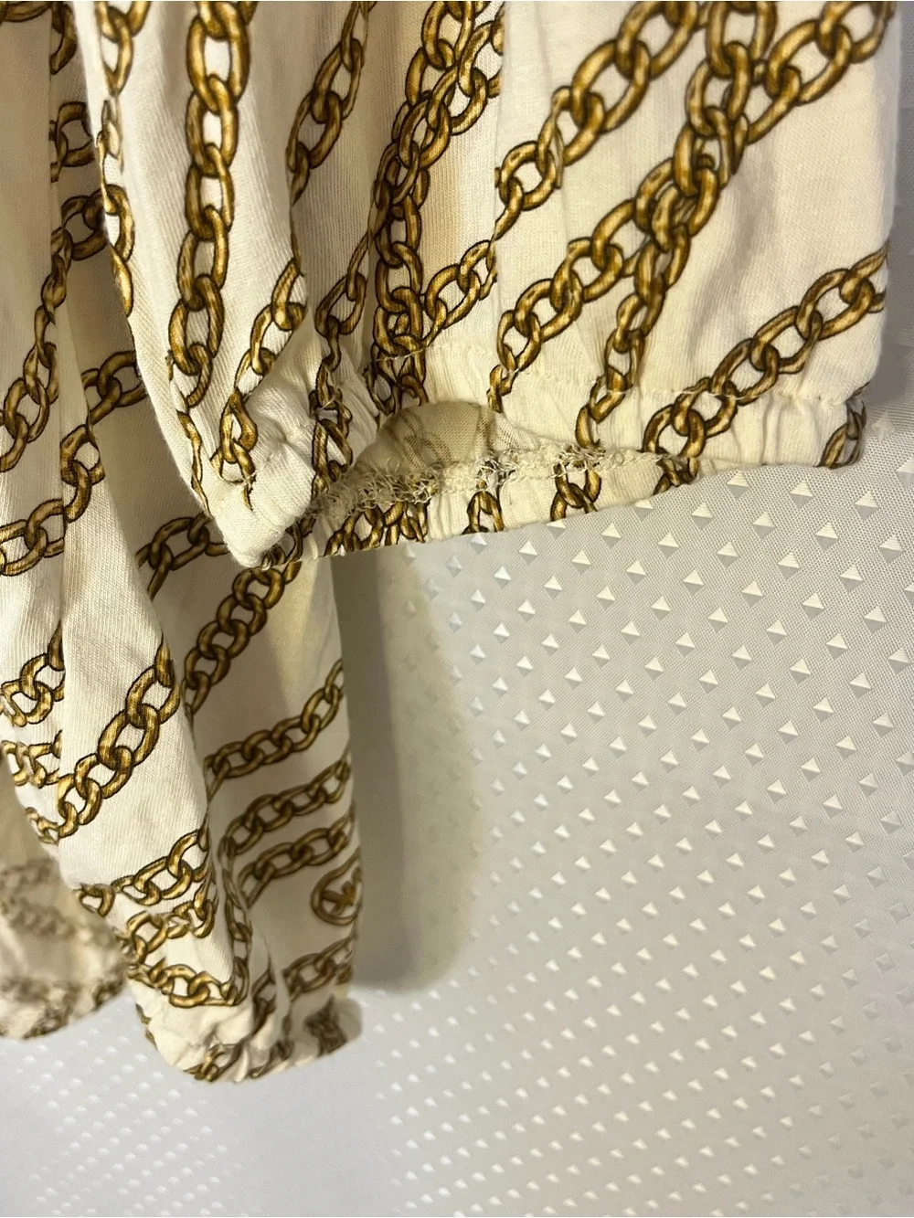 Michael Kors Cream Blouson Top with Gold Chain Print