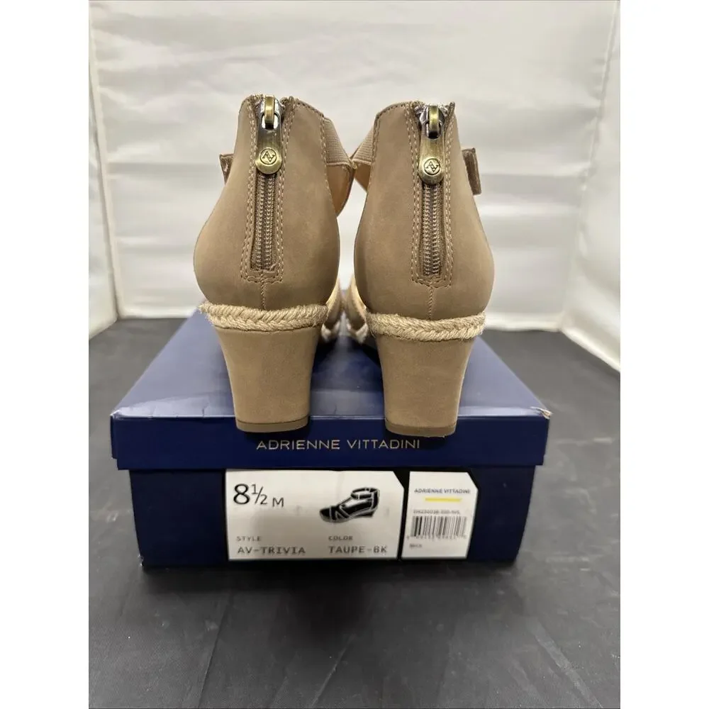 ADRIENNE VITTADINI TRIVIA Wedge Sandals Taupe Ankle Strap Women's Size 8.5 New