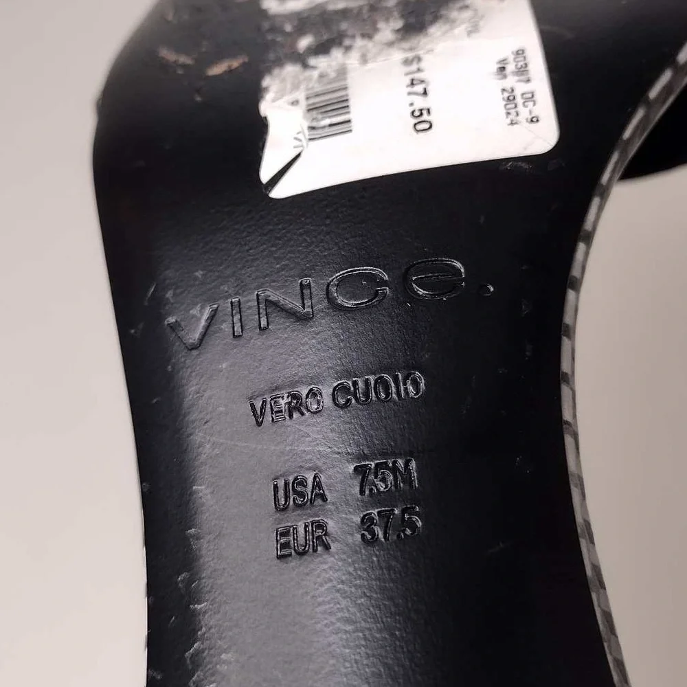 Vince Rita Checkered Sz 7.5 Leather Minimalist Contemporary Ankle Strap Sandals