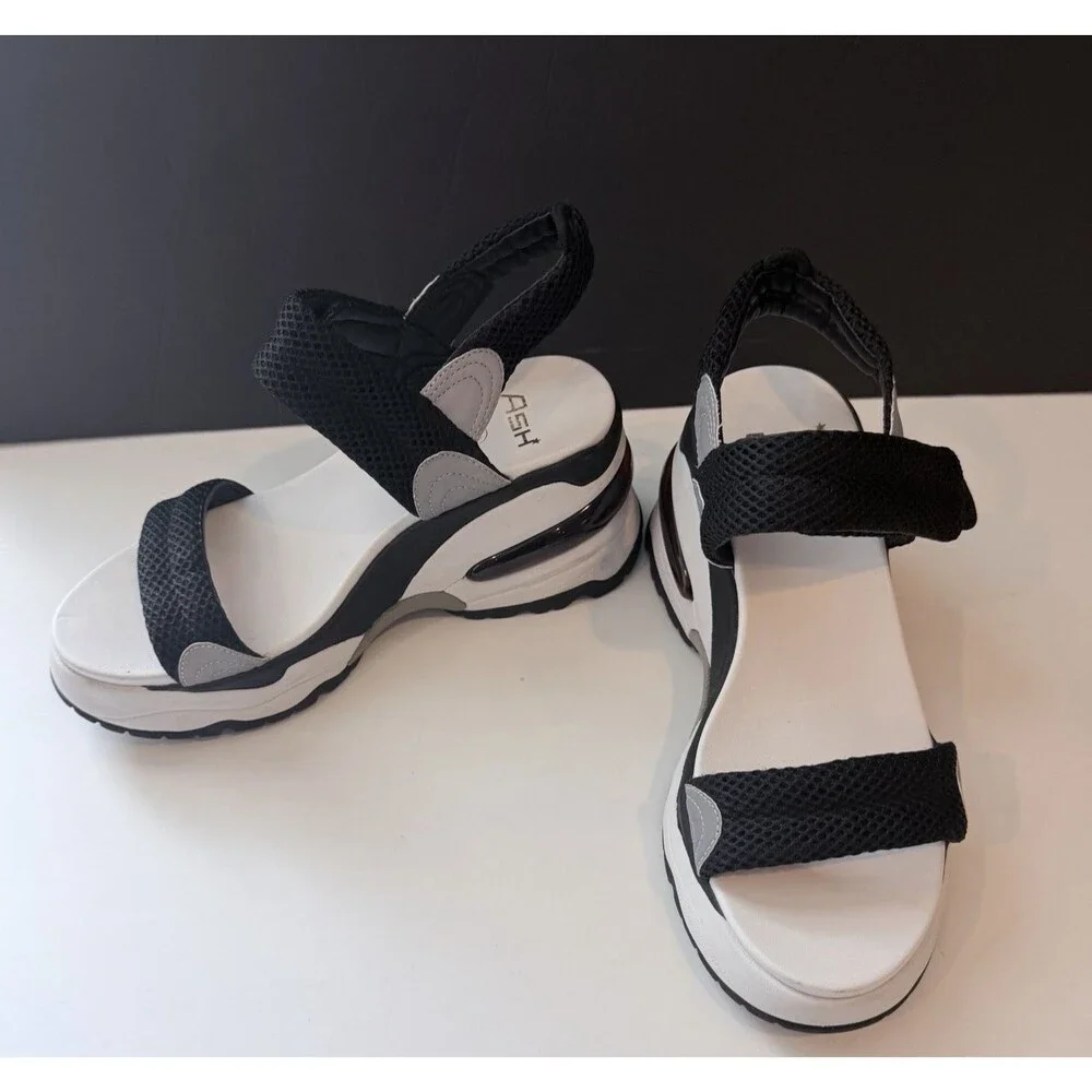 ASH - Cosmos Platform Wedge Sandal Black/ Silver  Sz 39  (8.5-9) Athleisure
