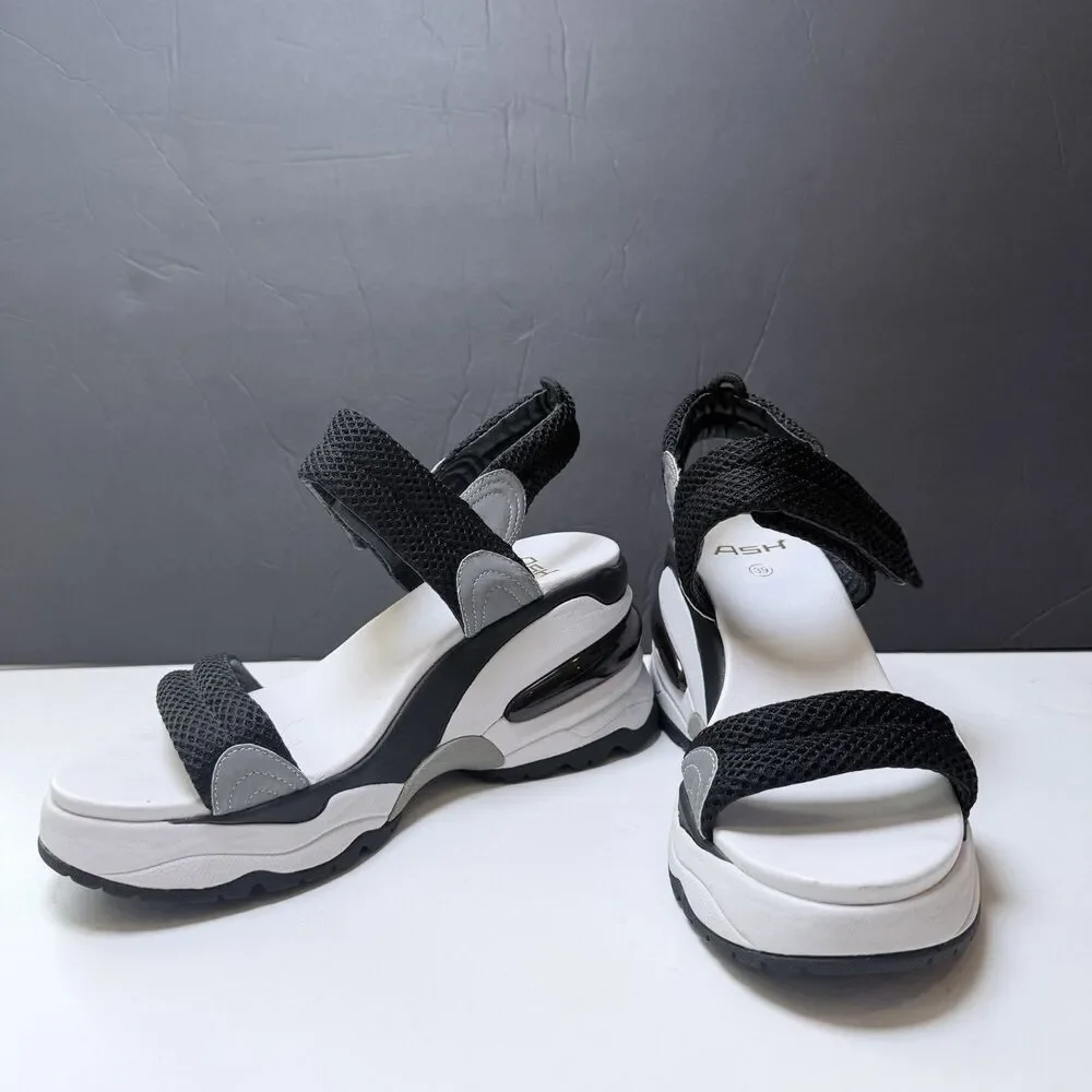 ASH - Cosmos Platform Wedge Sandal Black/ Silver  Sz 39  (8.5-9) Athleisure