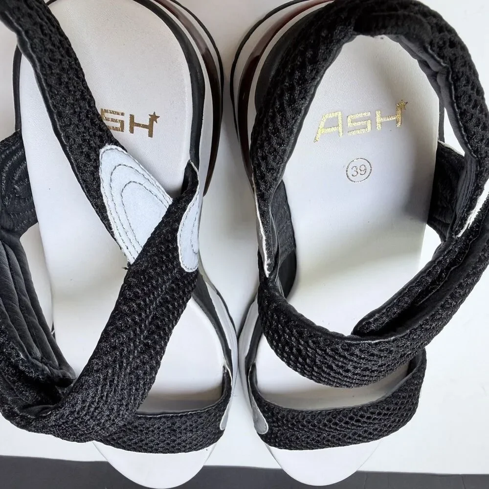 ASH - Cosmos Platform Wedge Sandal Black/ Silver  Sz 39  (8.5-9) Athleisure