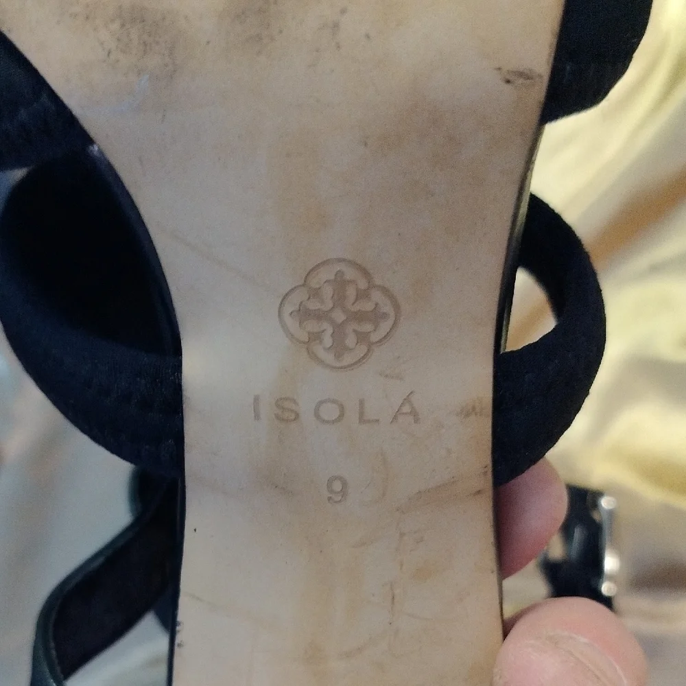 Isola Black Woven Straps Ankle Closure Heels