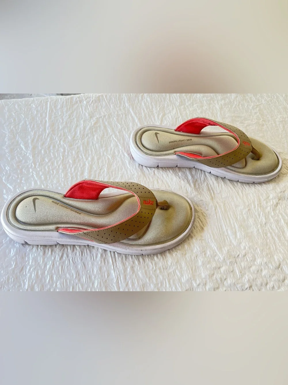Nike Metallic Gold and Coral Thong Sandals