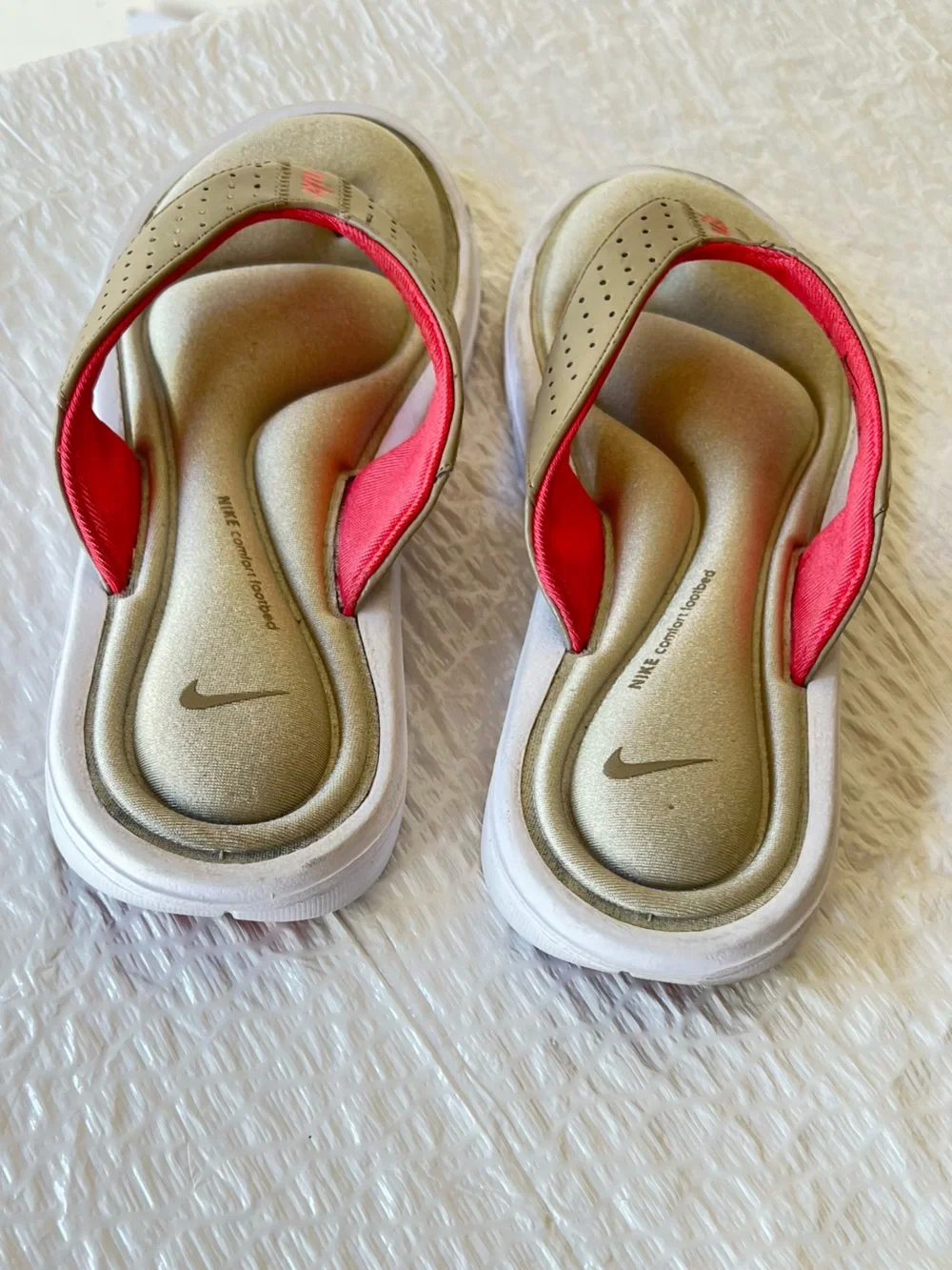 Nike Metallic Gold and Coral Thong Sandals