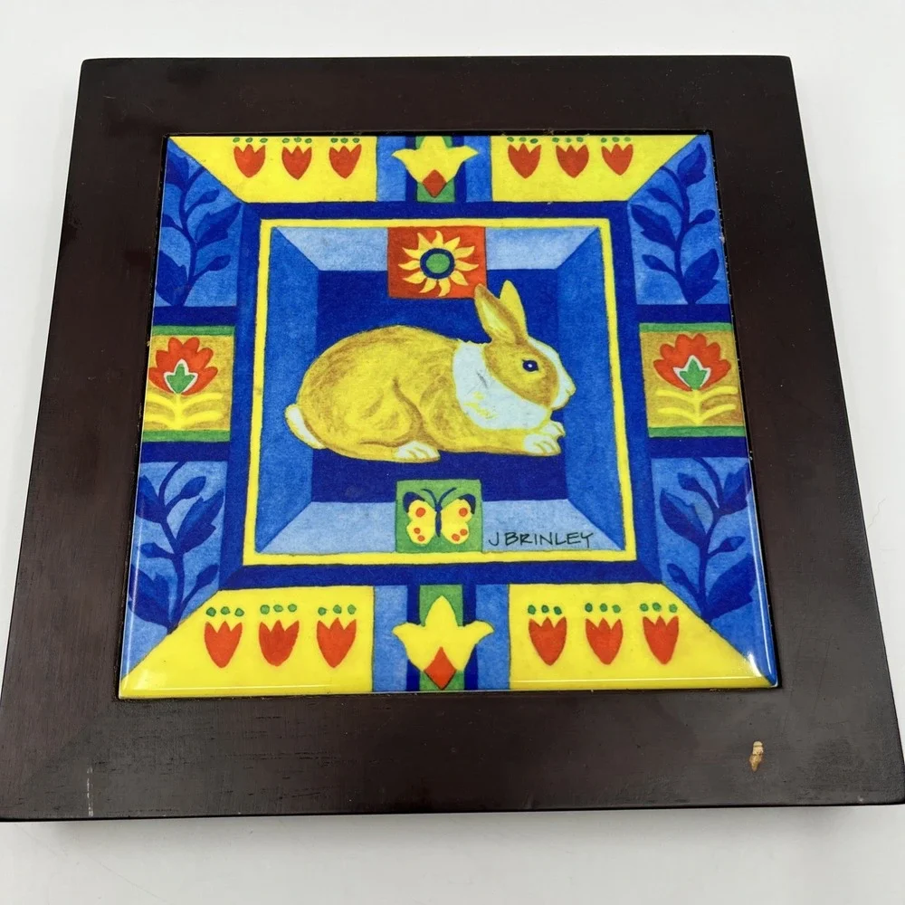 J Brinley Rascal Bunny Rabbit Tile Trivet Hot Plate Wall Hanging Flaw 8