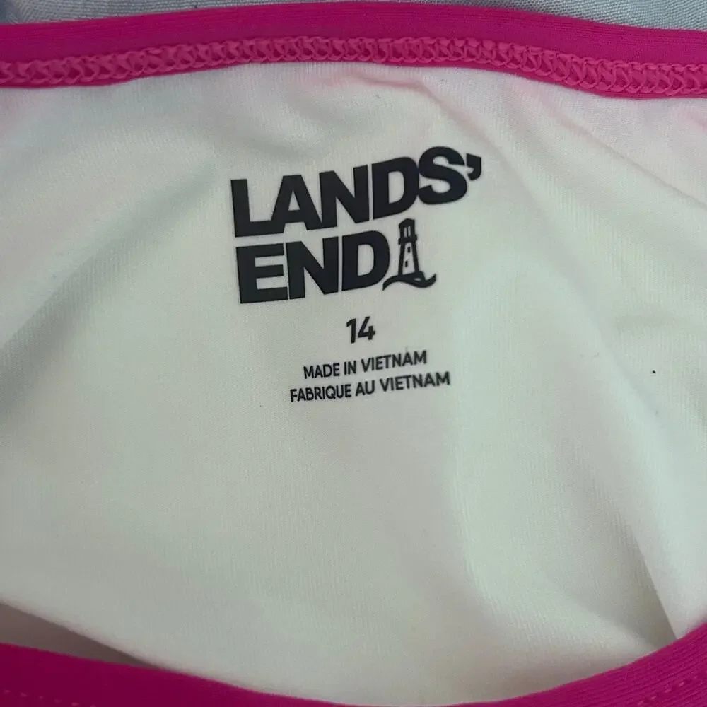 Lands’ End Girls Rash Guard Top Size 14 Blue Tie Dye Long Sleeve Swim Shirt