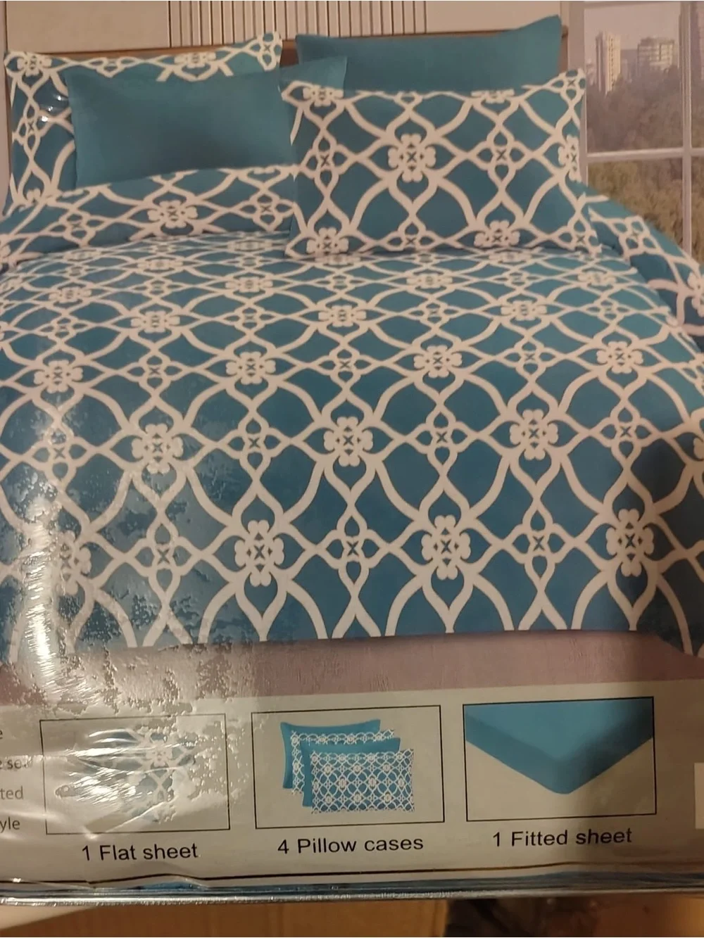 Teal and White Geometric Comforter Set - Home Bedding