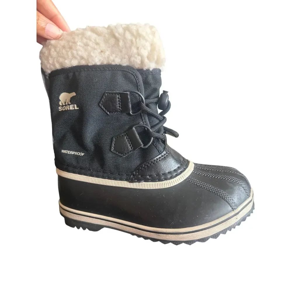 Sorel Kids Children's Black Yoot Pac Nylon Waterproof Winter Boots Youth Size 13