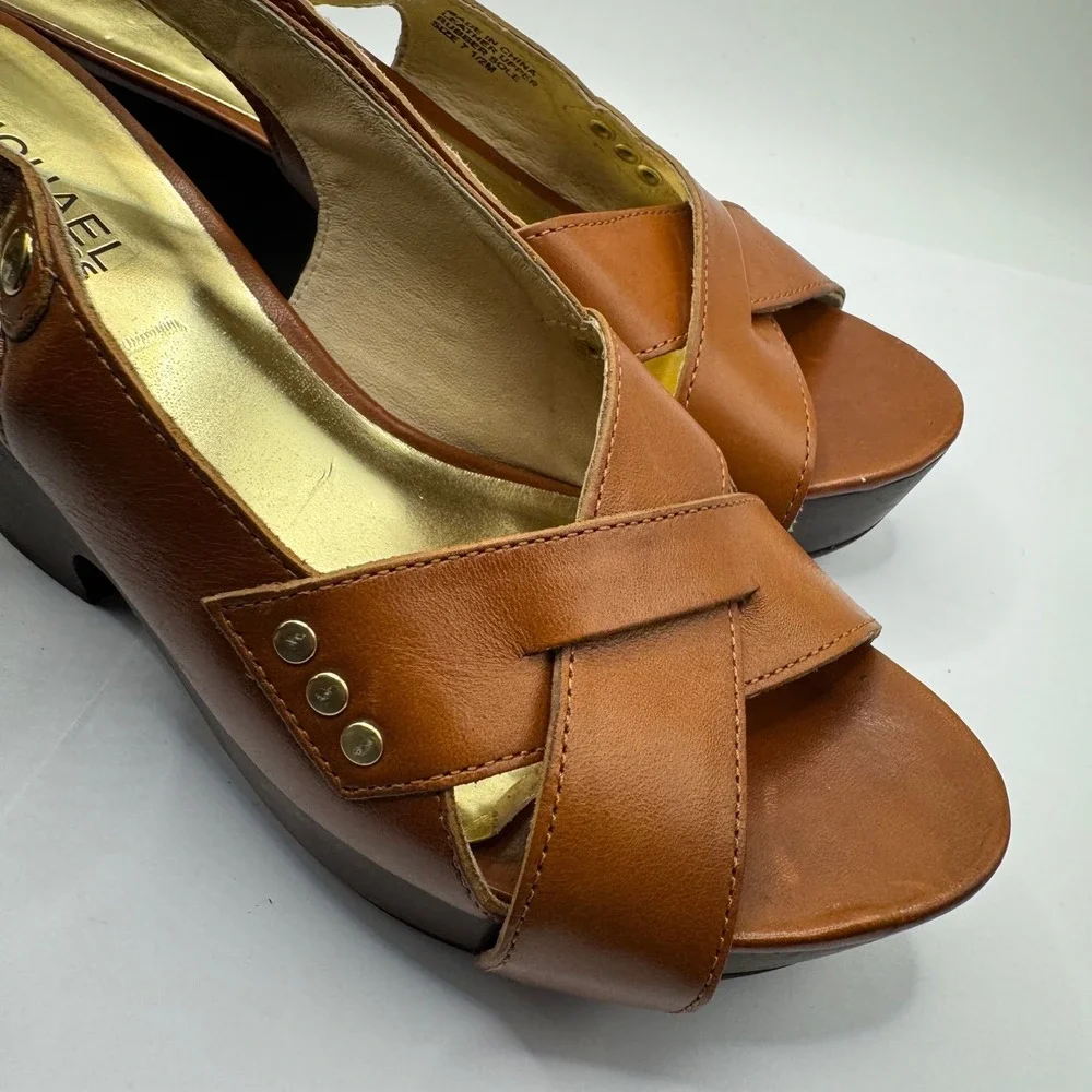 Michael Kors Brown Leather Platform Wedge Sandals