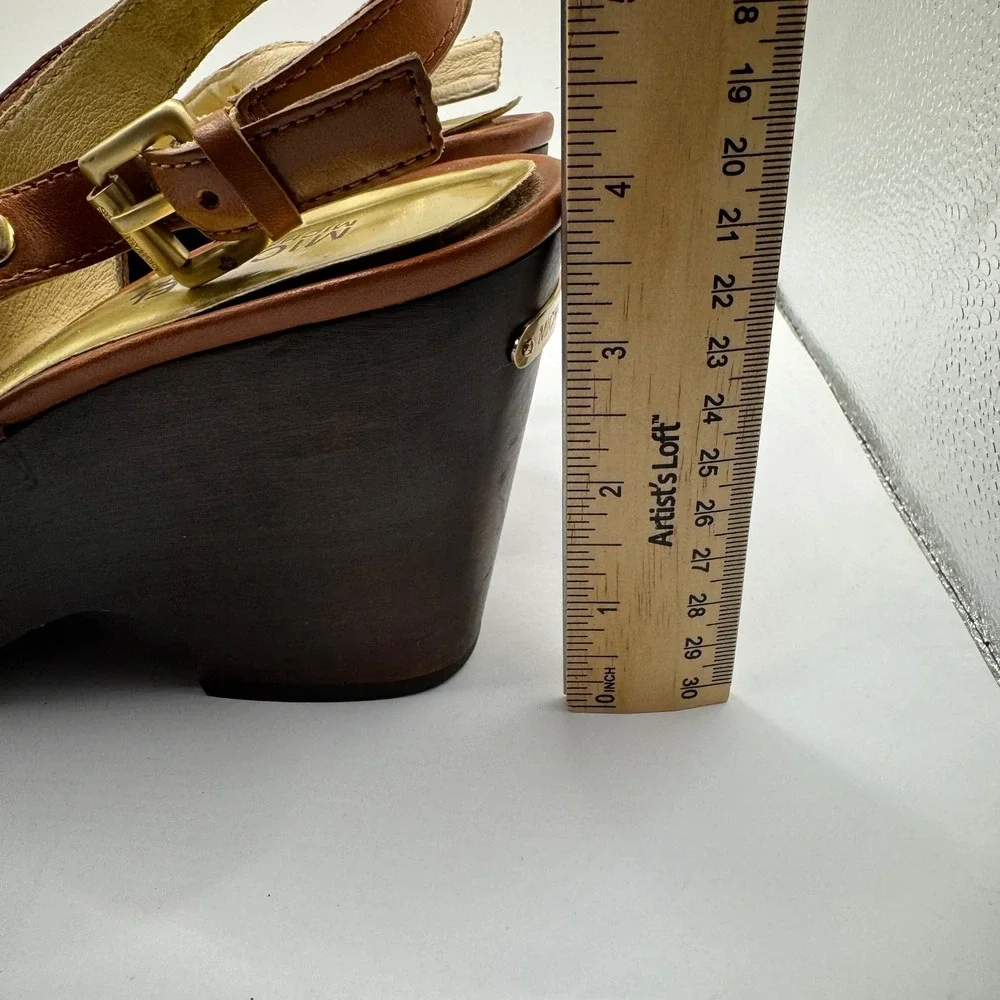 Michael Kors Brown Leather Platform Wedge Sandals