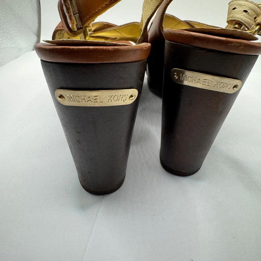 Michael Kors Brown Leather Platform Wedge Sandals